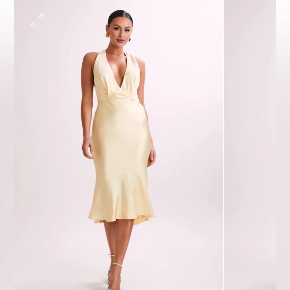 Midi Satin Butter Yellow Dress - Meshki - Picture 1 of 8